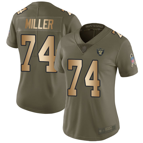 Nike Raiders #74 Kolton Miller Olive/Gold Women's Stitched NFL Limited 2017 Salute to Service Jersey