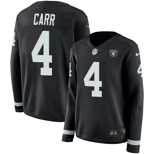 Nike Raiders #4 Derek Carr Black Team Color Women's Stitched NFL Limited Therma Long Sleeve Jersey