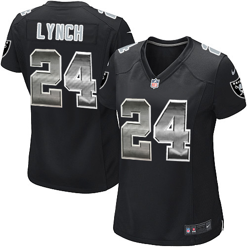 Nike Raiders #24 Marshawn Lynch Black Team Color Women's Stitched NFL Elite Strobe Jersey