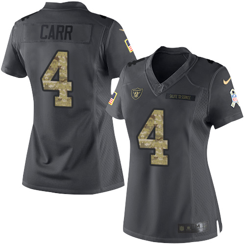 Nike Raiders #4 Derek Carr Black Women's Stitched NFL Limited 2016 Salute to Service Jersey