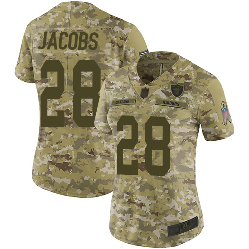 Nike Raiders #28 Josh Jacobs Camo Women's Stitched NFL Limited 2018 Salute to Service Jersey