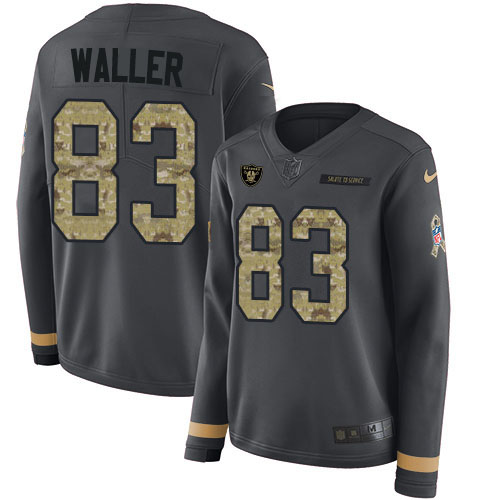 Nike Raiders #83 Darren Waller Anthracite Salute to Service Women's Stitched NFL Limited Therma Long Sleeve Jersey