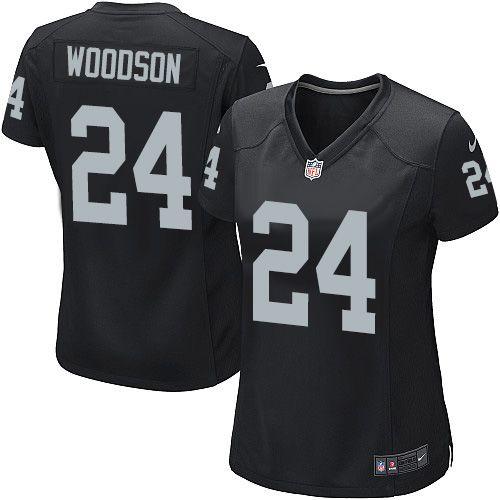 Nike Raiders #24 Charles Woodson Black Team Color Women's Stitched NFL Elite Jersey