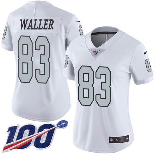 Nike Raiders #83 Darren Waller White Women's Stitched NFL Limited Rush 100th Season Jersey