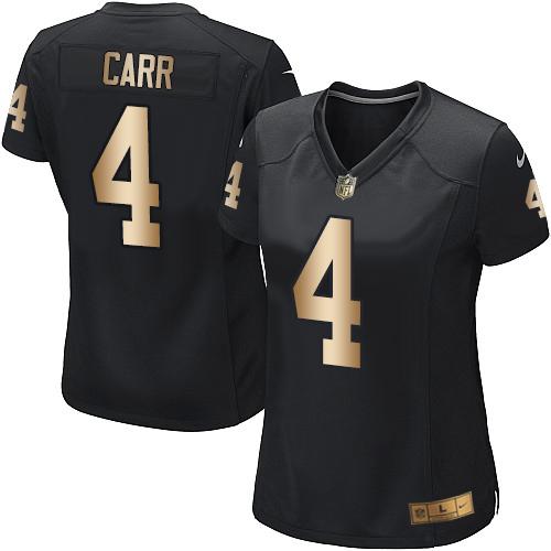 Nike Raiders #4 Derek Carr Black Team Color Women's Stitched NFL Elite Gold Jersey