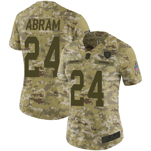 Nike Raiders #24 Johnathan Abram Camo Women's Stitched NFL Limited 2018 Salute to Service Jersey