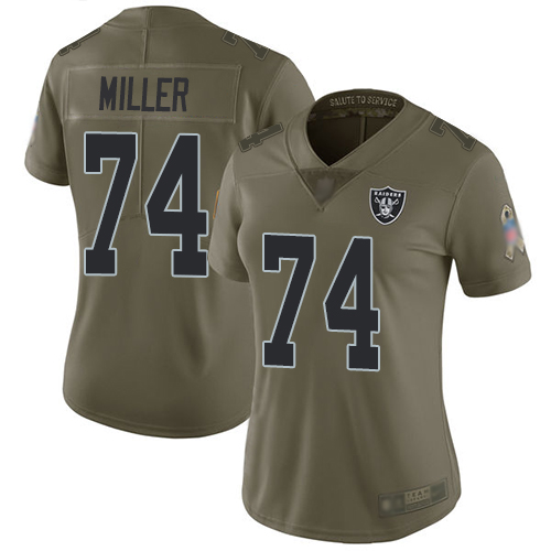 Nike Raiders #74 Kolton Miller Olive Women's Stitched NFL Limited 2017 Salute to Service Jersey