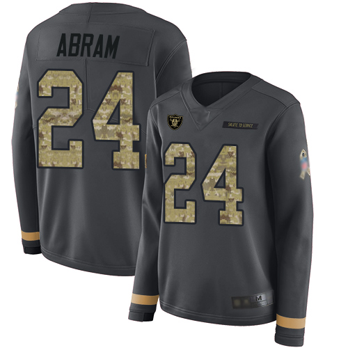 Nike Raiders #24 Johnathan Abram Anthracite Salute to Service Women's Stitched NFL Limited Therma Long Sleeve Jersey