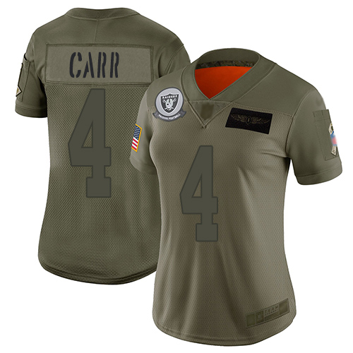 Nike Raiders #4 Derek Carr Camo Women's Stitched NFL Limited 2019 Salute to Service Jersey