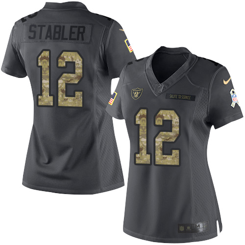 Nike Raiders #12 Kenny Stabler Black Women's Stitched NFL Limited 2016 Salute to Service Jersey