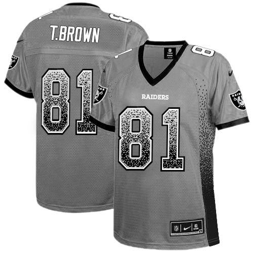 Nike Raiders #81 Tim Brown Grey Women's Stitched NFL Elite Drift Fashion Jersey