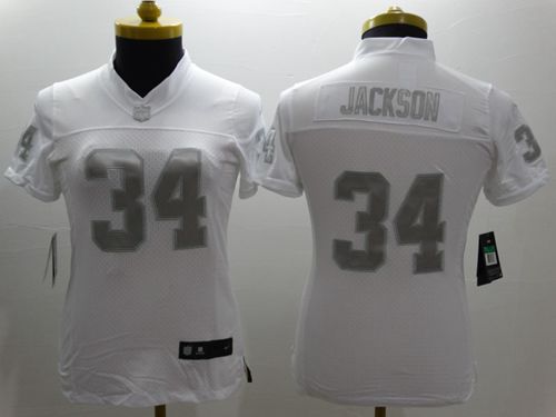 Nike Raiders #34 Bo Jackson White Women's Stitched NFL Limited Platinum Jersey