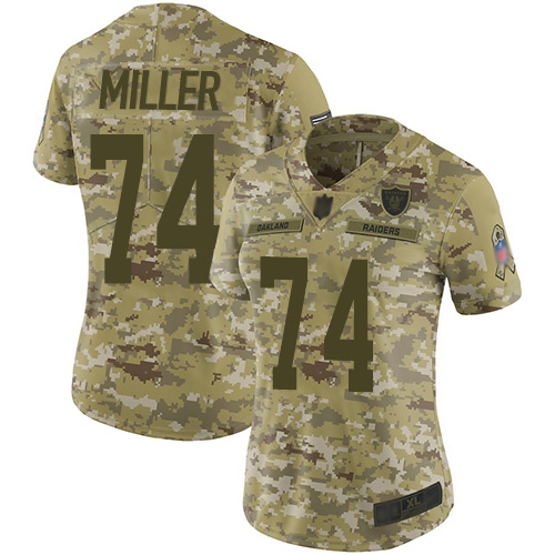 Nike Raiders #74 Kolton Miller Camo Women's Stitched NFL Limited 2018 Salute to Service Jersey