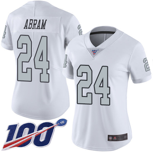 Nike Raiders #24 Johnathan Abram White Women's Stitched NFL Limited Rush 100th Season Jersey