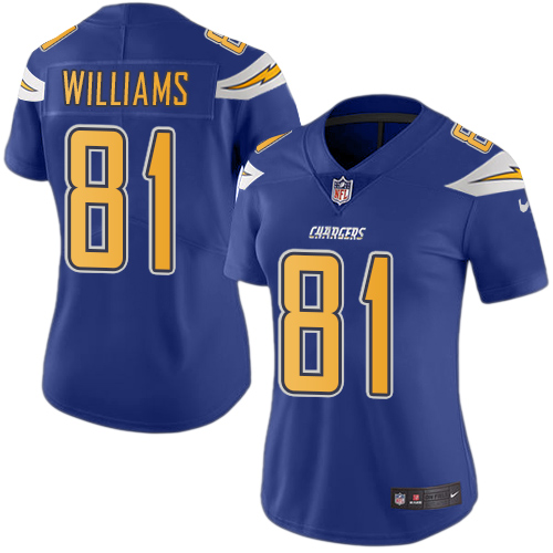 Nike Chargers #81 Mike Williams Electric Blue Women's Stitched NFL Limited Rush Jersey