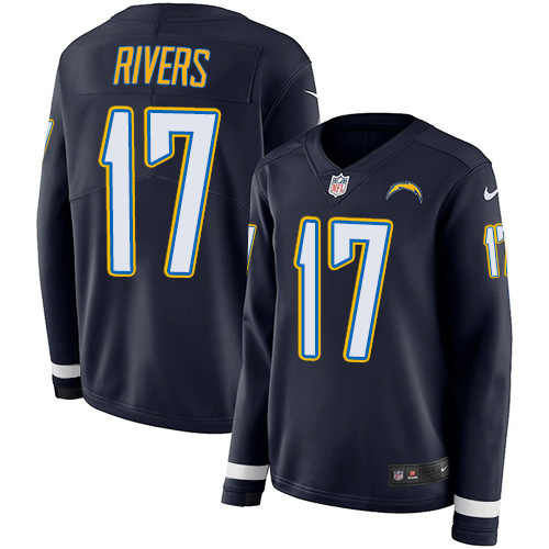 Nike Chargers #17 Philip Rivers Navy Blue Team Color Women's Stitched NFL Limited Therma Long Sleeve Jersey