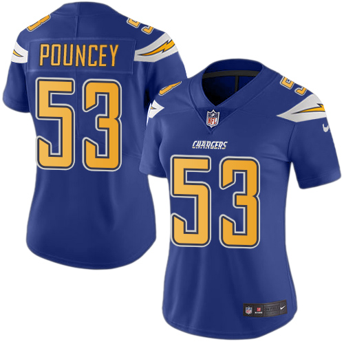 Nike Chargers #53 Mike Pouncey Electric Blue Women's Stitched NFL Limited Rush Jersey