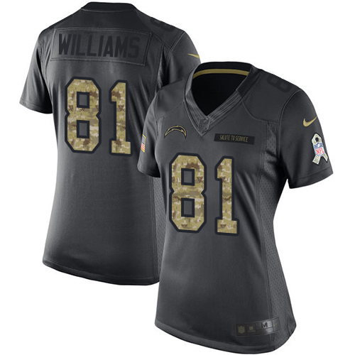 Nike Chargers #81 Mike Williams Black Women's Stitched NFL Limited 2016 Salute to Service Jersey