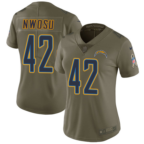 Nike Chargers #42 Uchenna Nwosu Olive Women's Stitched NFL Limited 2017 Salute to Service Jersey