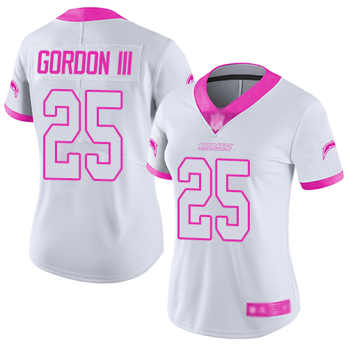 Nike Chargers #25 Melvin Gordon III White/Pink Women's Stitched NFL Limited Rush Fashion Jersey