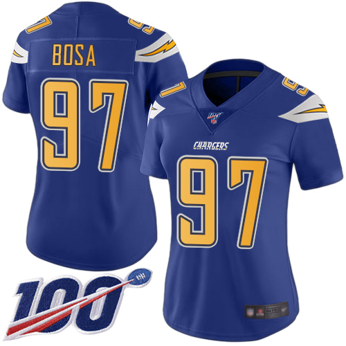Nike Chargers #97 Joey Bosa Electric Blue Women's Stitched NFL Limited Rush 100th Season Jersey