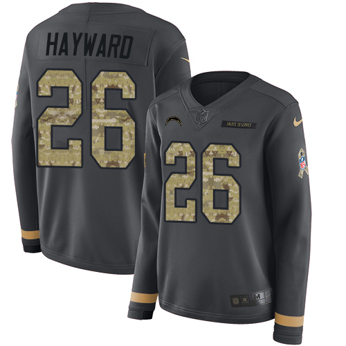 Nike Chargers #26 Casey Hayward Anthracite Salute to Service Women's Stitched NFL Limited Therma Long Sleeve Jersey