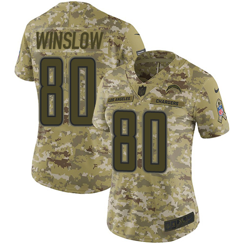 Nike Chargers #80 Kellen Winslow Camo Women's Stitched NFL Limited 2018 Salute to Service Jersey