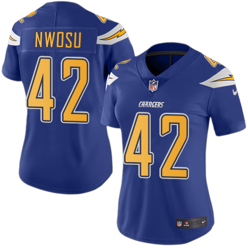 Nike Chargers #42 Uchenna Nwosu Electric Blue Women's Stitched NFL Limited Rush Jersey