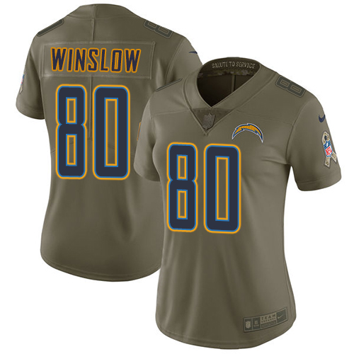 Nike Chargers #80 Kellen Winslow Olive Women's Stitched NFL Limited 2017 Salute to Service Jersey