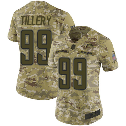Nike Chargers #99 Jerry Tillery Camo Women's Stitched NFL Limited 2018 Salute to Service Jersey