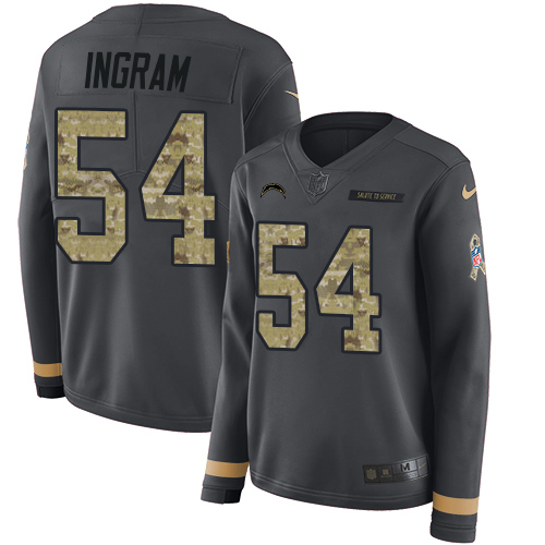 Nike Chargers #54 Melvin Ingram Anthracite Salute to Service Women's Stitched NFL Limited Therma Long Sleeve Jersey
