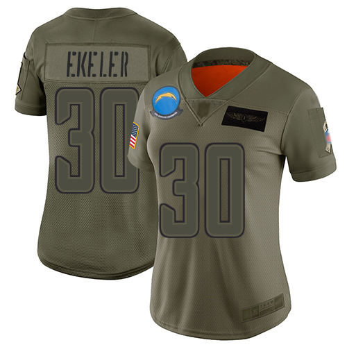 Nike Chargers #30 Austin Ekeler Camo Women's Stitched NFL Limited 2019 Salute to Service Jersey