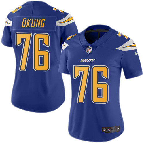 Nike Chargers #76 Russell Okung Electric Blue Women's Stitched NFL Limited Rush Jersey