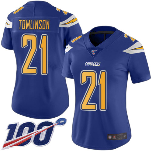 Nike Chargers #21 LaDainian Tomlinson Electric Blue Women's Stitched NFL Limited Rush 100th Season Jersey