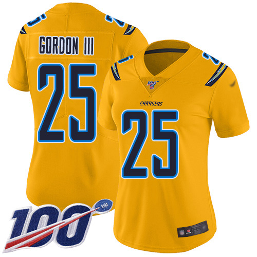 Nike Chargers #25 Melvin Gordon III Gold Women's Stitched NFL Limited Inverted Legend 100th Season Jersey