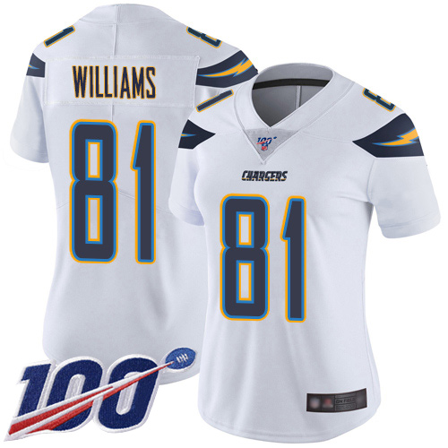 Nike Chargers #81 Mike Williams White Women's Stitched NFL 100th Season Vapor Limited Jersey