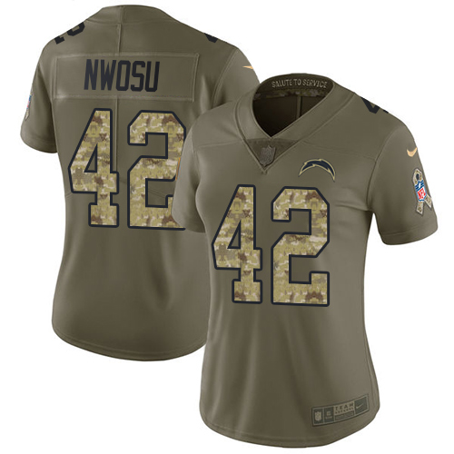 Nike Chargers #42 Uchenna Nwosu Olive/Camo Women's Stitched NFL Limited 2017 Salute to Service Jersey