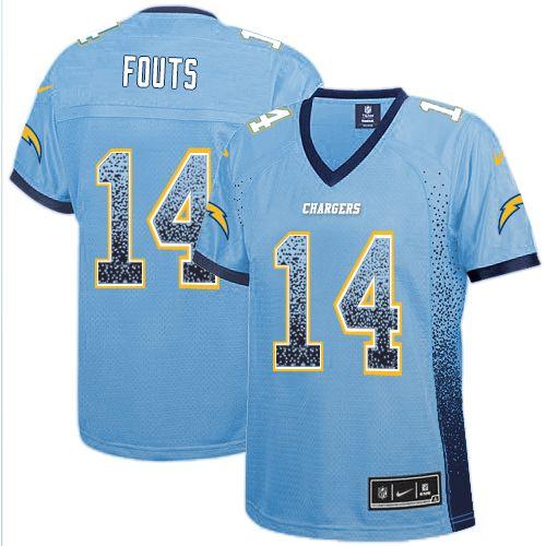 Nike Chargers #14 Dan Fouts Electric Blue Alternate Women's Stitched NFL Elite Drift Fashion Jersey