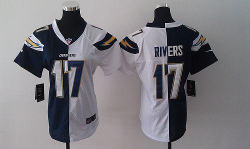 Nike Chargers #17 Philip Rivers Navy Blue/White Women's Stitched NFL Elite Split Jersey
