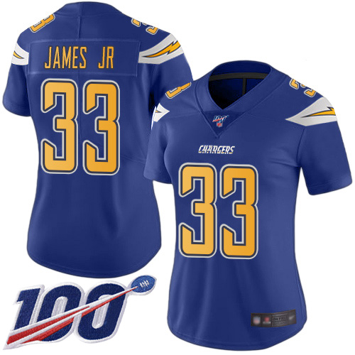 Nike Chargers #33 Derwin James Jr Electric Blue Women's Stitched NFL Limited Rush 100th Season Jersey
