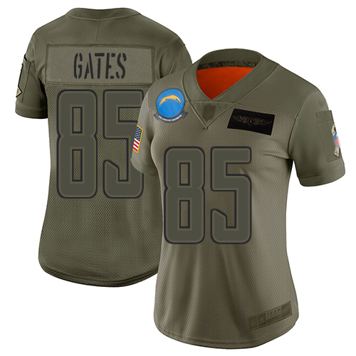 Nike Chargers #85 Antonio Gates Camo Women's Stitched NFL Limited 2019 Salute to Service Jersey