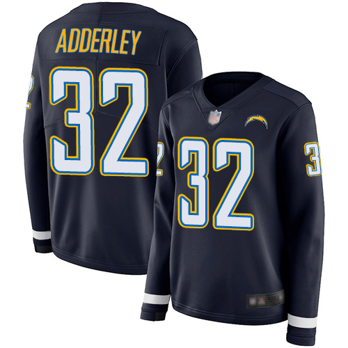 Nike Chargers #32 Nasir Adderley Navy Blue Team Color Women's Stitched NFL Limited Therma Long Sleeve Jersey