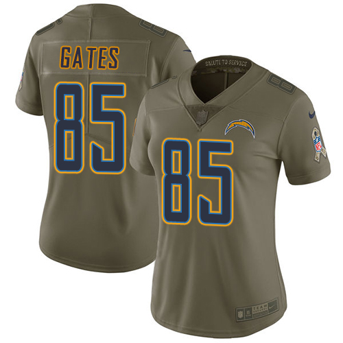 Nike Chargers #85 Antonio Gates Olive Women's Stitched NFL Limited 2017 Salute to Service Jersey