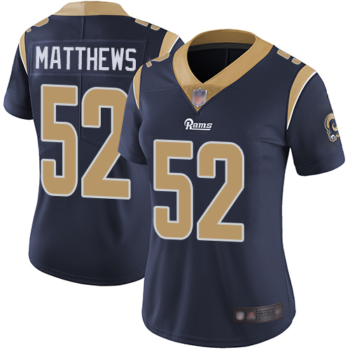 Nike Rams #52 Clay Matthews Navy Blue Team Color Women's Stitched NFL Vapor Untouchable Limited Jersey
