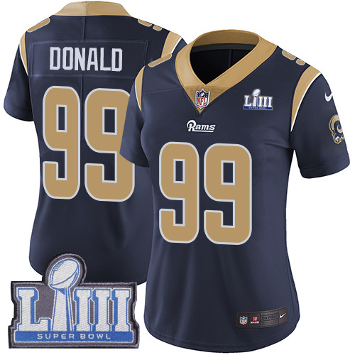 Nike Rams #99 Aaron Donald Navy Blue Team Color Super Bowl LIII Bound Women's Stitched NFL Vapor Untouchable Limited Jersey