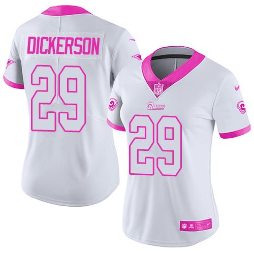 Nike Rams #29 Eric Dickerson White/Pink Women's Stitched NFL Limited Rush Fashion Jersey