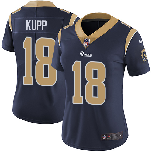 Nike Rams #18 Cooper Kupp Navy Blue Team Color Women's Stitched NFL Vapor Untouchable Limited Jersey