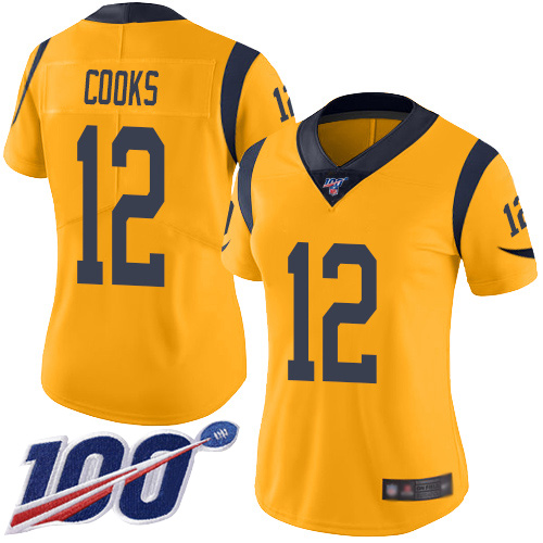 Nike Rams #12 Brandin Cooks Gold Women's Stitched NFL Limited Rush 100th Season Jersey