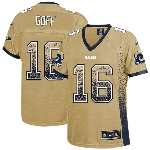 Nike Rams #16 Jared Goff Gold Women's Stitched NFL Elite Drift Fashion Jersey