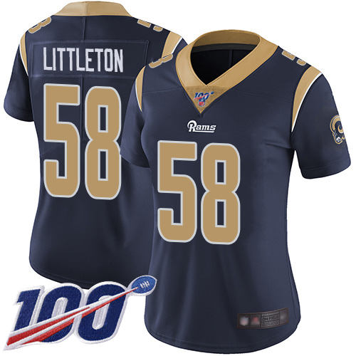 Nike Rams #58 Cory Littleton Navy Blue Team Color Women's Stitched NFL 100th Season Vapor Limited Jersey